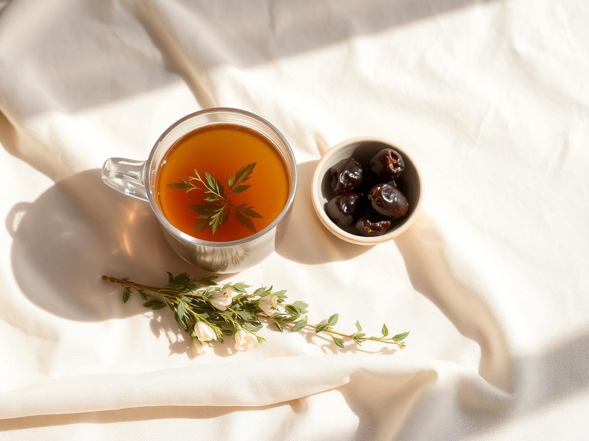 A calming cup of herbal tea with dates
